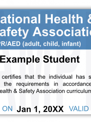 NHSA Sample CPR Certification Card Front