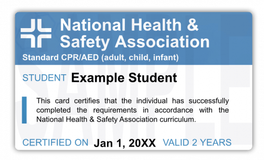 NHSA Sample CPR Certification Card Front