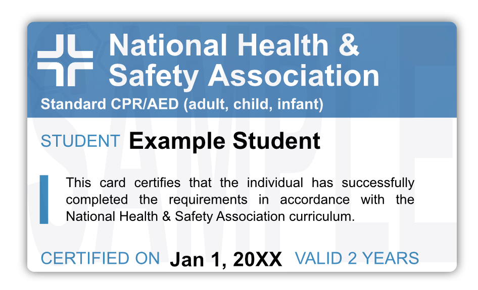 NHSA Sample CPR Certification Card Front